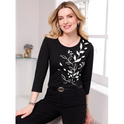 3/4-Arm-Shirt "3/4-Arm-Shirt", Damen, Gr. 40, schwarz, ecru, bedruckt, 100% Baumwolle, unifarben, Rundhals, Shirts 3/4-Arm-Shirt