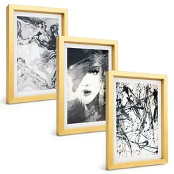 BILDER SET 3er Set - 20x30 cm Goldrahmen - Abstrakte schwarz-weiße Muster