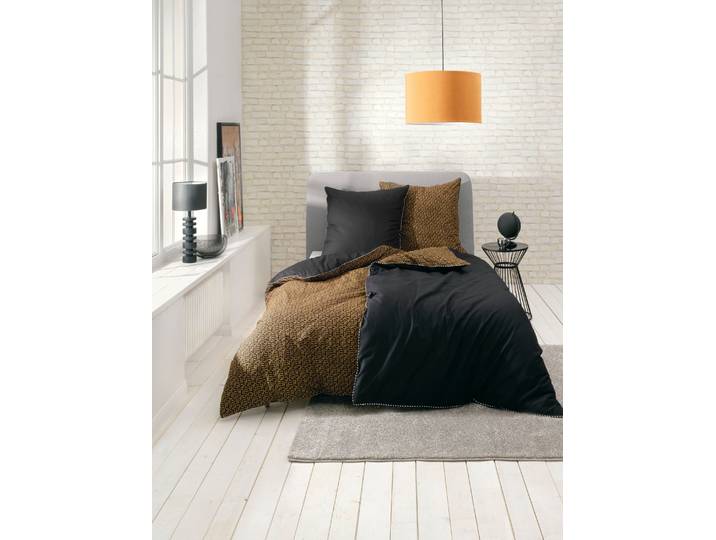 Wendebettwäsche ESPRIT Scatter , orange (schwarz, orange, schwarz), B/L: 200cm x 200cm, 1 Stk., 2 Stk., Mako-Satin, B/L: 80cm x 80cm & 80cm x 80cm, 2 Stk., Mako-Satin, Obermaterial: 100% Baumwolle, Bettwäsche, Wendebettwäsche, mit effektvollem Rundum-Keder