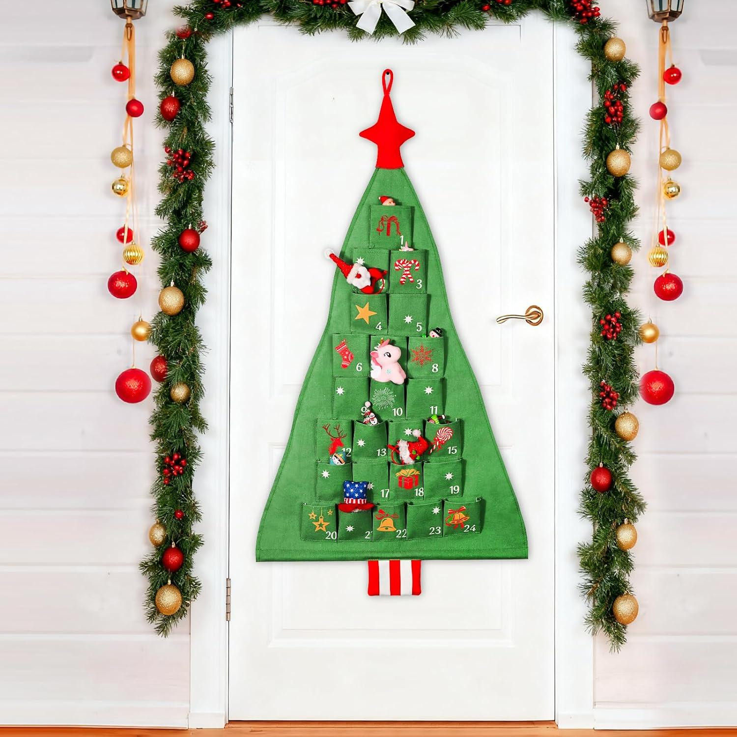 oCreon Kerstboom Adventskalender Wandtapijt om te vullen - 125 x 69 cm