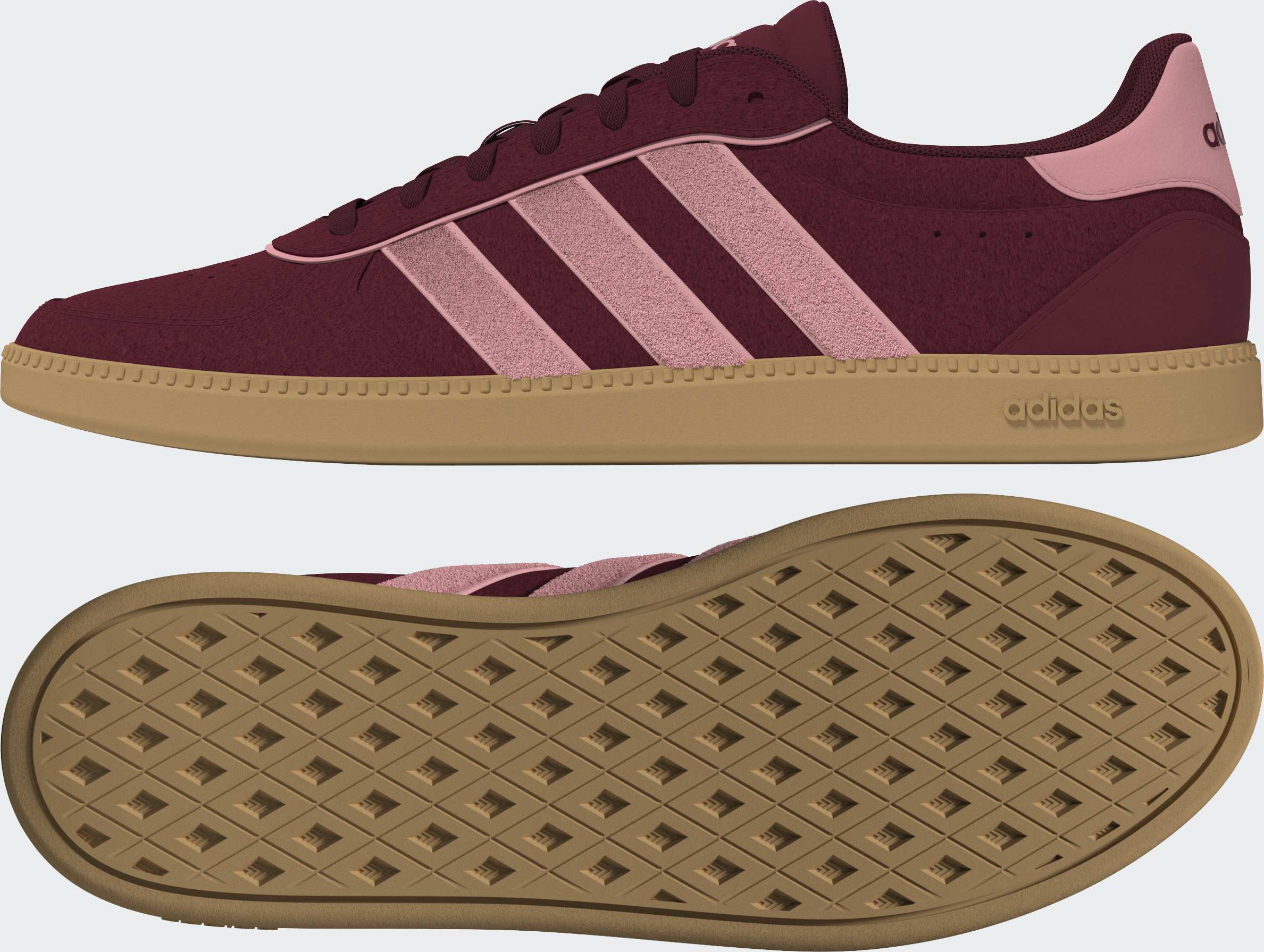 Sneaker ADIDAS SPORTSWEAR "BREAKNET SLEEK", Damen, Gr. 41, rot (collegiate burgundy, semi pink spark, sanftes weiß), Leder, Synthetik, Textil, Schuhe Sneaker, inspiriert vom Design des adidas handball spezial collegiate burgundy, semi pink spark, sanftes 