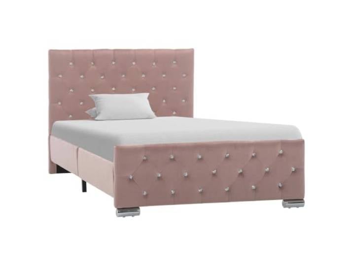 Samtbezug Holz Stahl Konstruktion klassisches Design Einzelbett Rosa 100 x Bettgestell Rosa Samt 100x200 cm Polsterbett mit Kopfteil Holz Metall Samtbezug Stabil Luxus Schlafzimmer Möbel