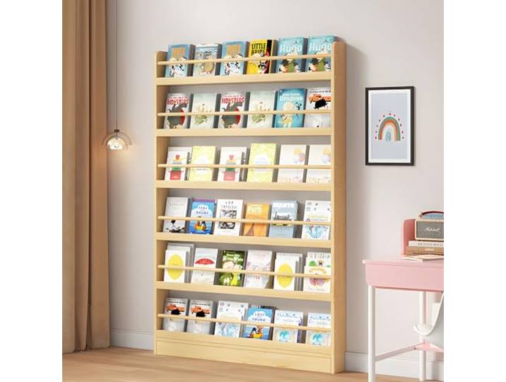 JFOZDM Bücherregal, Bücherregal Kinderzimmer, Bücherregal Kinder, 3/4/5/6 Aufbewahrungsregal, Kippschutz/Platz sparen, Behind the Door Bookshelf für Wohnzimmer/Home/Office/Schlafzimmer