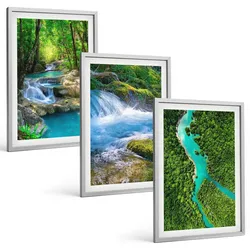 BILDER SET 3er Set - 40x60 cm Silberner Rahmen - Grüne Wälder, kristallklares Wasser