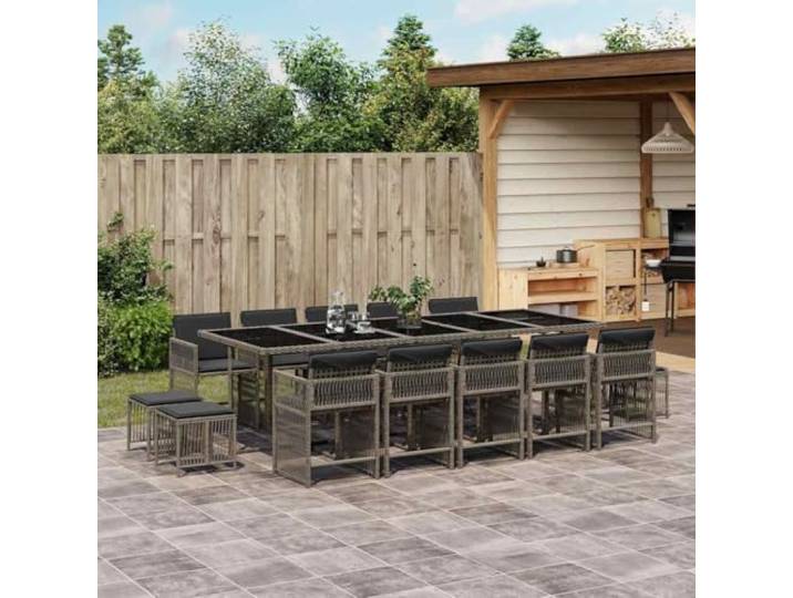 KTHLBRH Gartenmöbel-Set, 5-teilig, mit Kissen, hellgrau Robustes Polyrattan, wasserdichte Aufbewahrungsbox, Glastisch, modulares Design