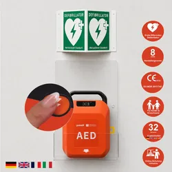 HeartSave YA mit LED-Grafik, Acrylwandhalterung & Winkelschild, DE/EN/FR/IT