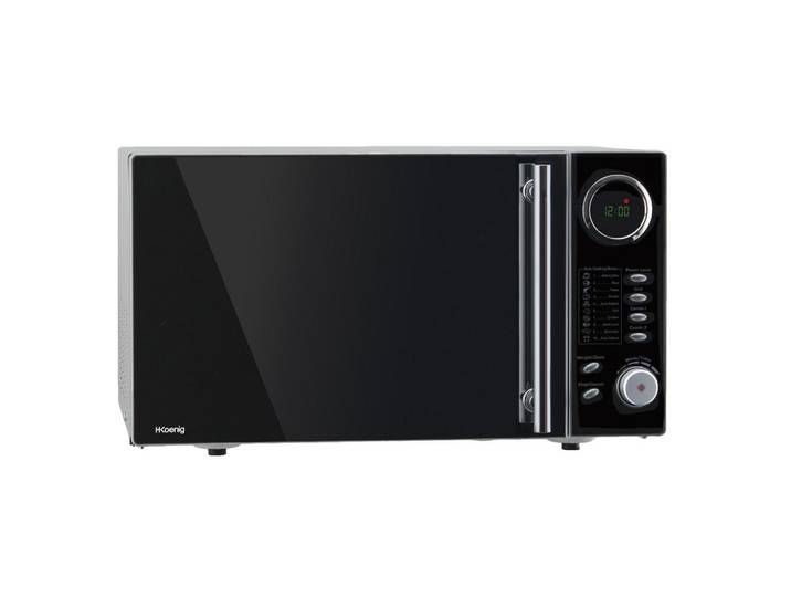HKoenig Mikrowelle Vio9 Schwarz und Silber, mit Grill und kombinierbaren Kochfunktionen, 10 automatische Garprogramme, 900W, Silberfarben, Metall, 31.5x19.7x31.5 cm, Küchen, Küchenelektrogeräte, Mikrowellen