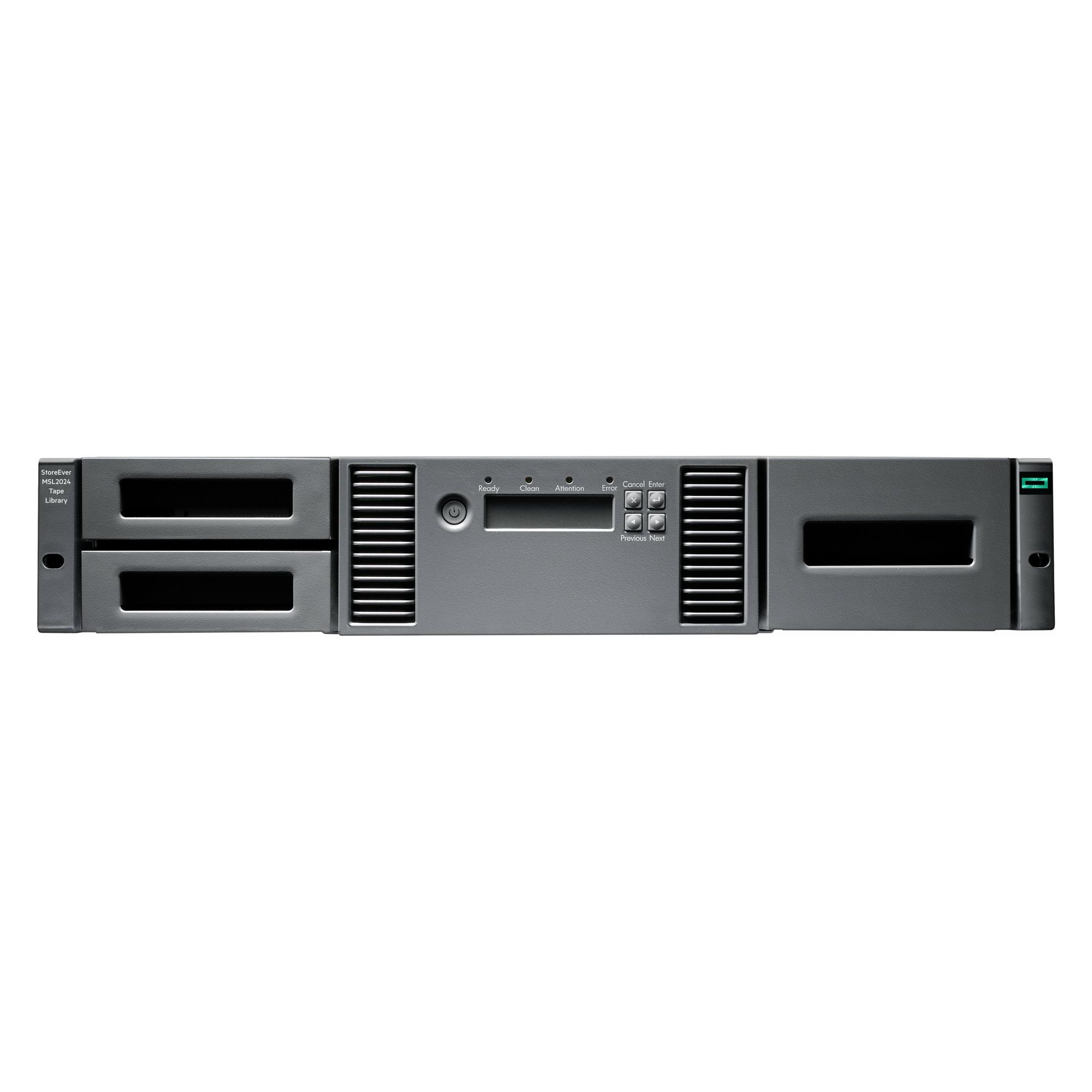 HPE Storage MSL2024 Gen4 0-drive 24-slot Tape Library, FC, 2.5:1, LTO, 2U, 256-bit AES, 300 MB/s (AK379B)