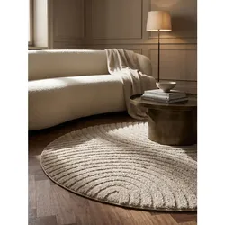 Hochflorteppich Organische Bögen mit 3D-Effekt Beige 160x160 cm Waschbar