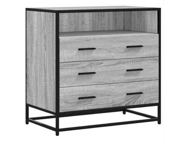 Foknhdi Schubladenschrank 70x41x70 cm Kommode mit 3 Schubladen Grau Sonoma Vielseitige Aufbewahrung für Wohnzimmer und Flur mit stabiler Ablagefläche und modernem Industrie-Design Gestell.