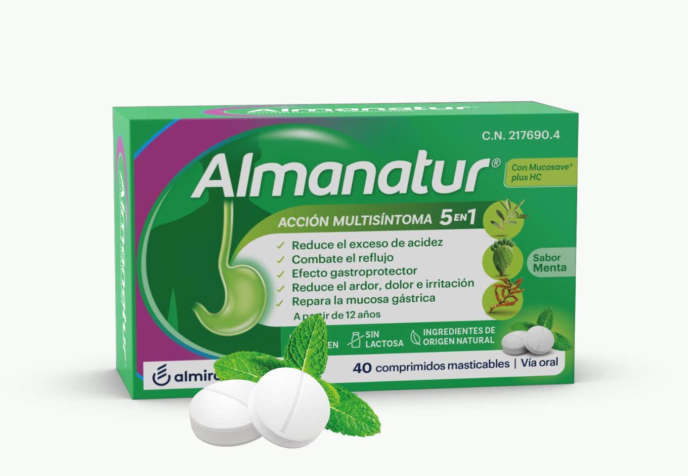 Almanatur Acción Multisíntoma 5 en 1 40 comprimidos masticables menta
