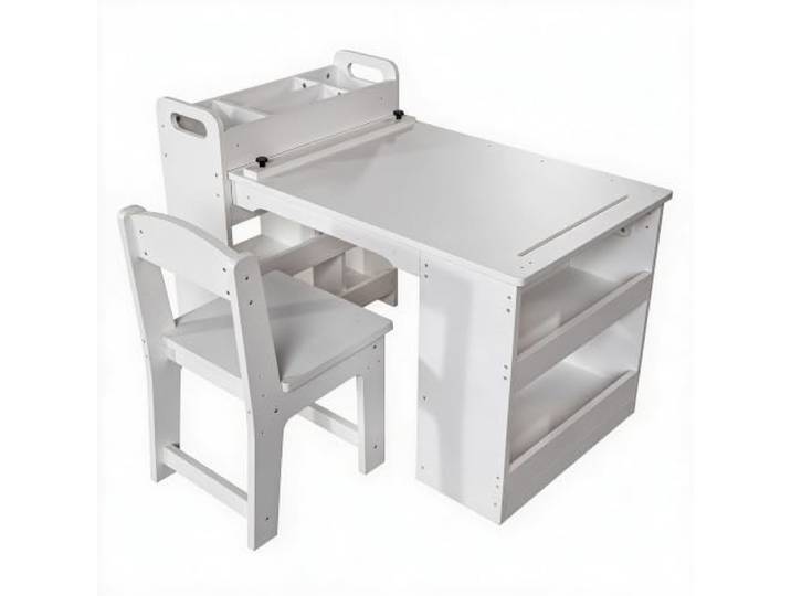 GarveeHome Kindertisch Mit 2 Stühlen Und Stauraum, Kinder Maltisch, 102 cm Aus MDF, 102 x 67,5 x 58,5 cm, robust und standfest, weiß oder rosa, für Kinderzimmer und Kita, zum Malen, Basteln, Spielen