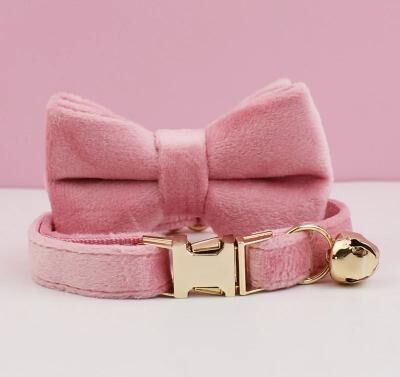 Uplift Essentials Personalized Velvet Cat Collar With Bow Tie And Bell bow Tie Collar 5 s