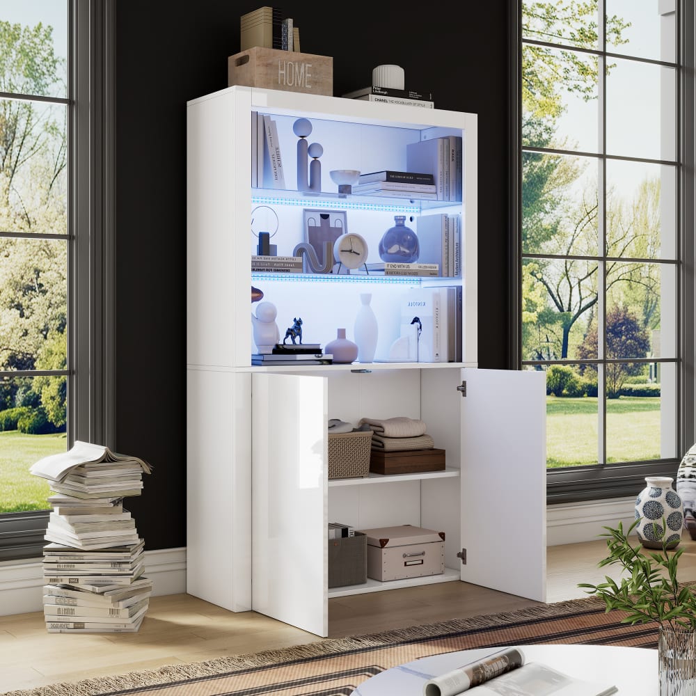 Urban Meuble Vitrina blanca de alto brillo con iluminación led