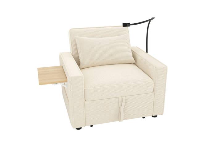 Oxeza Relaxsessel 93/78/85 cm Beige mit Klapptisch und Handyhalter, Mode, Rechteckig, 93x85x150 cm, Wohnzimmer, Sessel, Relaxsessel