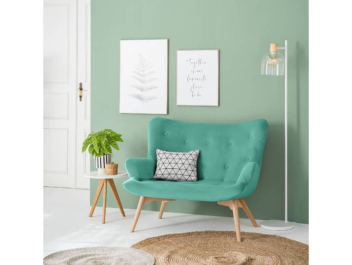 2-Sitzer Sofa Türkis Samt Vaia 115 x 90 x 85cm Hellbraun Skandi