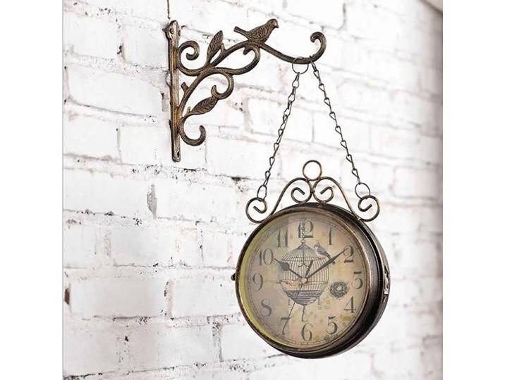 Horloge murale vintage décorative double face en métal, style antique, horloge murale de station, horloge murale à suspendre, cadre en métal