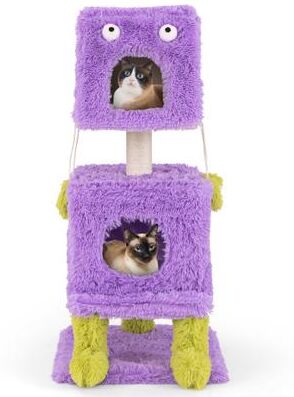 Costway Cute Monster-Themed Cat Tower with 2 Private Condos for Small Place-Purple