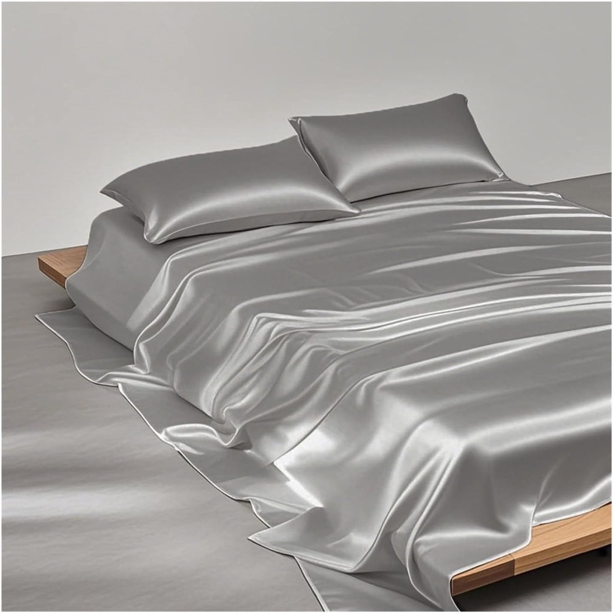 Luxe satijnen plat laken lichtgrijs 170 x 230 cm