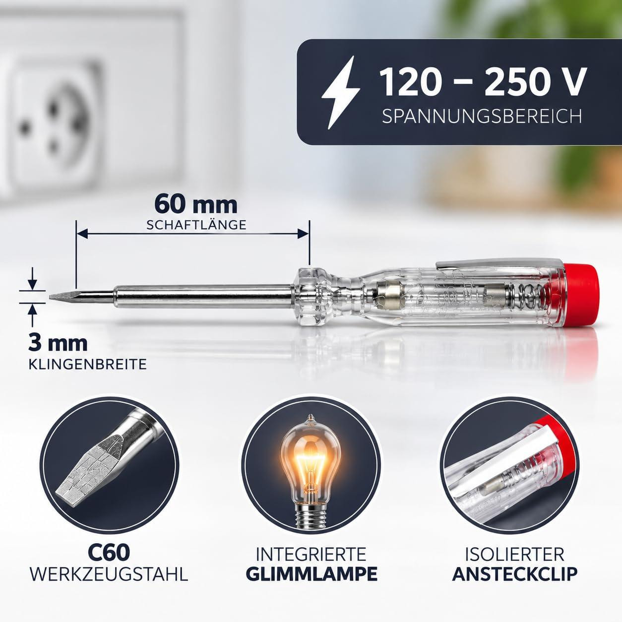 Lustrens tester schroevendraaier 200-250 V met CE-markering