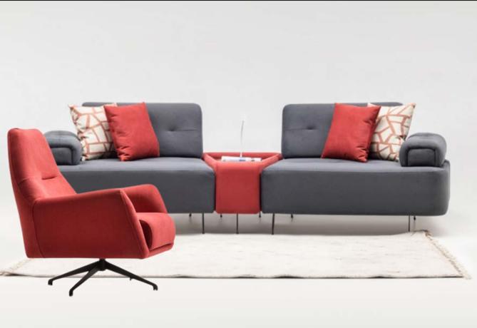 Garnitur Stoffsofa Zweisitzer Sofa Sessel Counch Polstersofa Grau