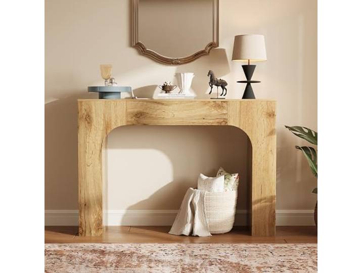 Hapihom Konsolentisch Holz, 120cm Langer Sofatisch hinter der Couch, Flurtisch im Landhausstil, Schmaler Eingangstisch Bauernhoftisch für Wohnzimmer, Flur, Eingang 120x30x84cm - Natürlich