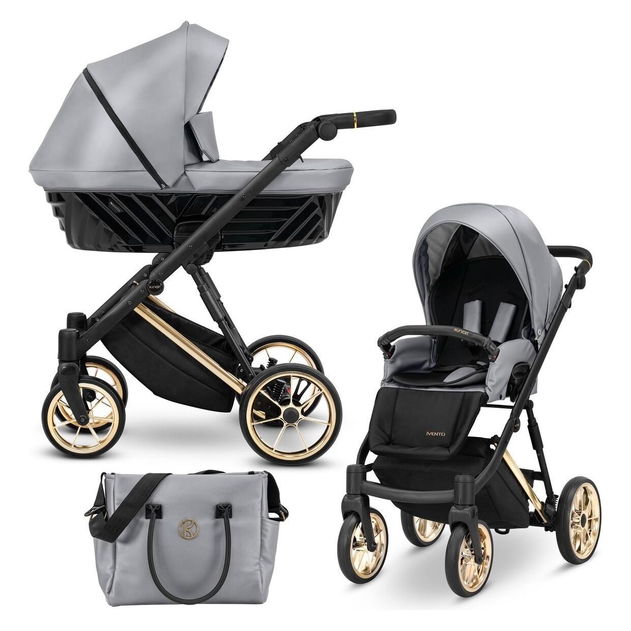 Kunert Ivento Premium 2in1 Öko-Leder Kinderwagen in Grau mit Goldrahmen (65280470)
