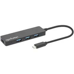 Manhattan 4-Port USB 3.2 Gen 1 Hub, USB-C-Stecker auf 4 x USB-A-Buchse, 5 Gbit/s Datenübertragungsraten, Stromversorgung über USB, schwarz