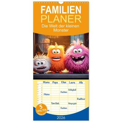 Familienplaner 2026 - Die Welt der kleinen Monster mit 5 Spalten (Wandkalender, 21 x 45 cm) CALVENDO