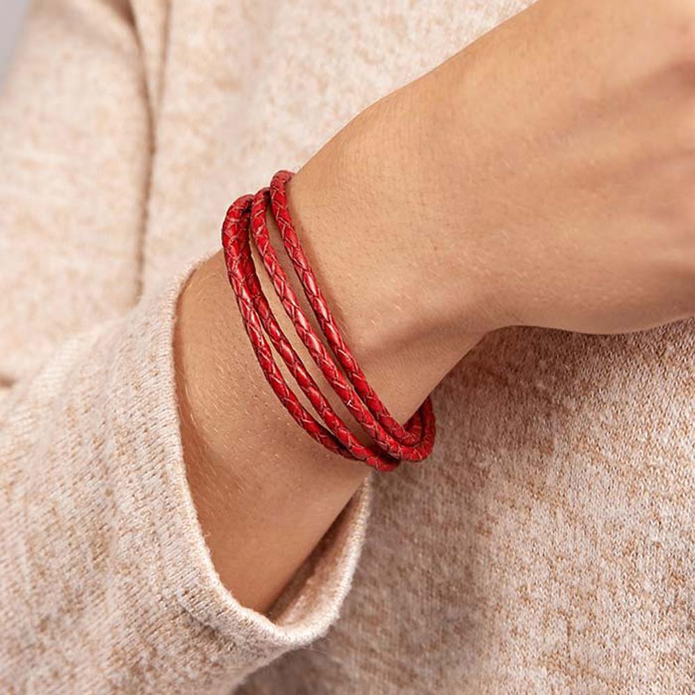 Unique Rotes Lederarmband Edelstahlverschluss Gravur rot