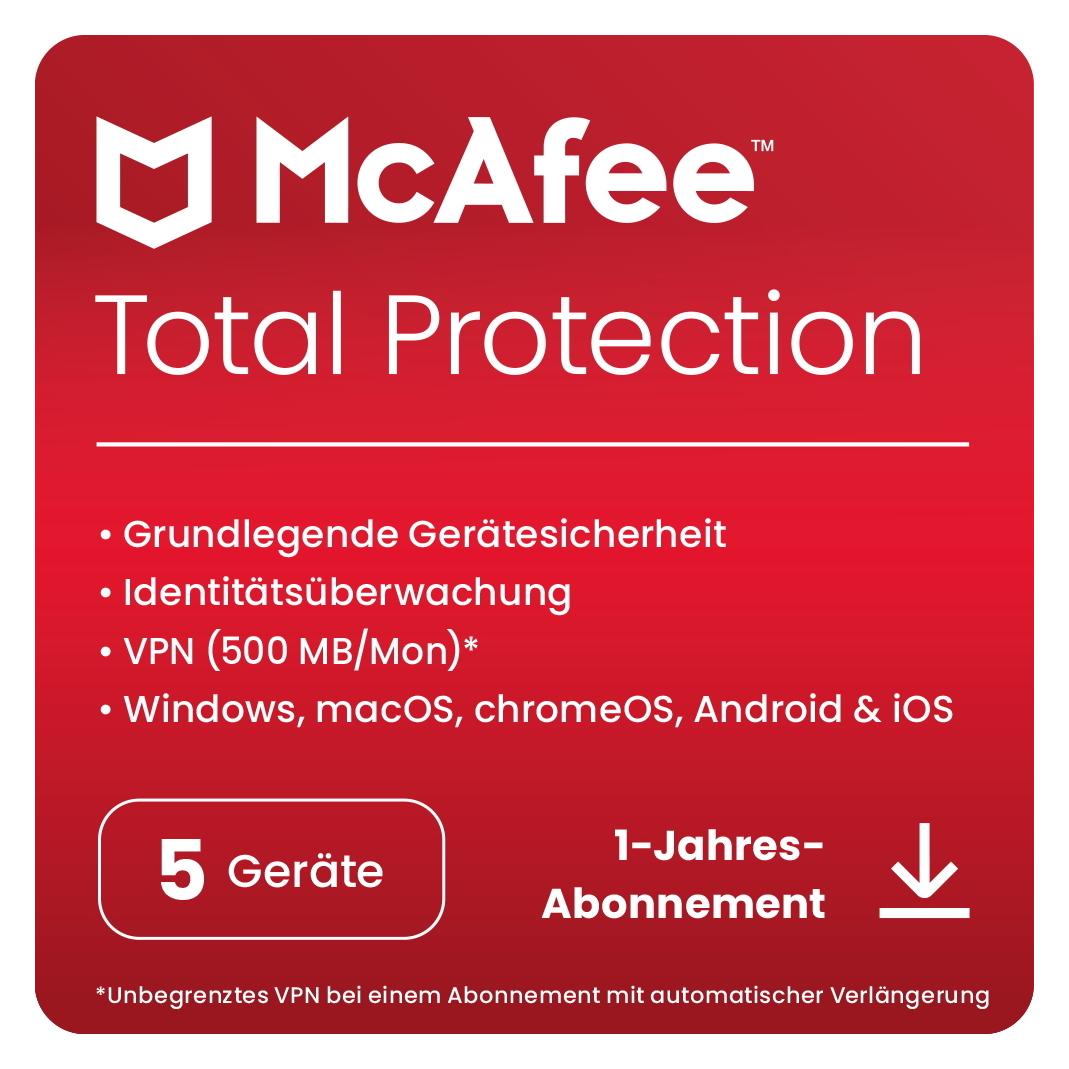 McAfee Total Protection (5 User, 5 Geräte/User, 12 Monate) (MTP00GNR5RDD)