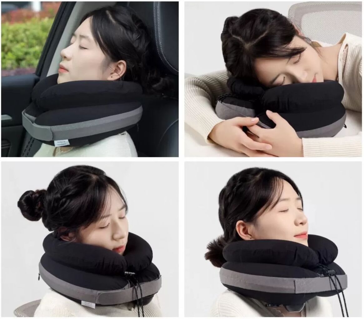 INF Doppellagiges aufblasbares Nackenkissen mit ergonomischer 3D-Stütze, atmungsaktivem Hohlraumdesign und TPU-Blase