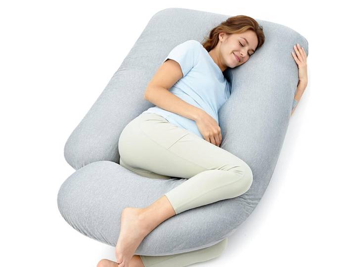Momcozy Oreiller de grossesse en forme de U, double face, toucher frais (gris)