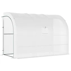 STILVORA Anlehn-Foliengewächshaus Kunststoff Weiß 300x150x213 cm mit 6 Regalen