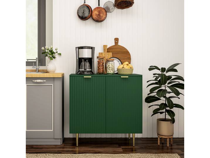 HOMCOM Buffet Cuisine Vert Olive 2 Portes Pieds Métalliques