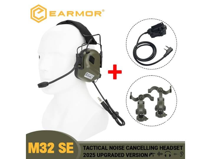 Casque de tir tactique EARMOR M32 SE(SE32) avec réduction de bruit pour la chasse, support ARC pour casque, PTT M51 pour la communication