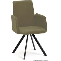 ARMLEHNSTUHL (2er-Set) Daune 52x92x60 Schwarz/Olivgrün