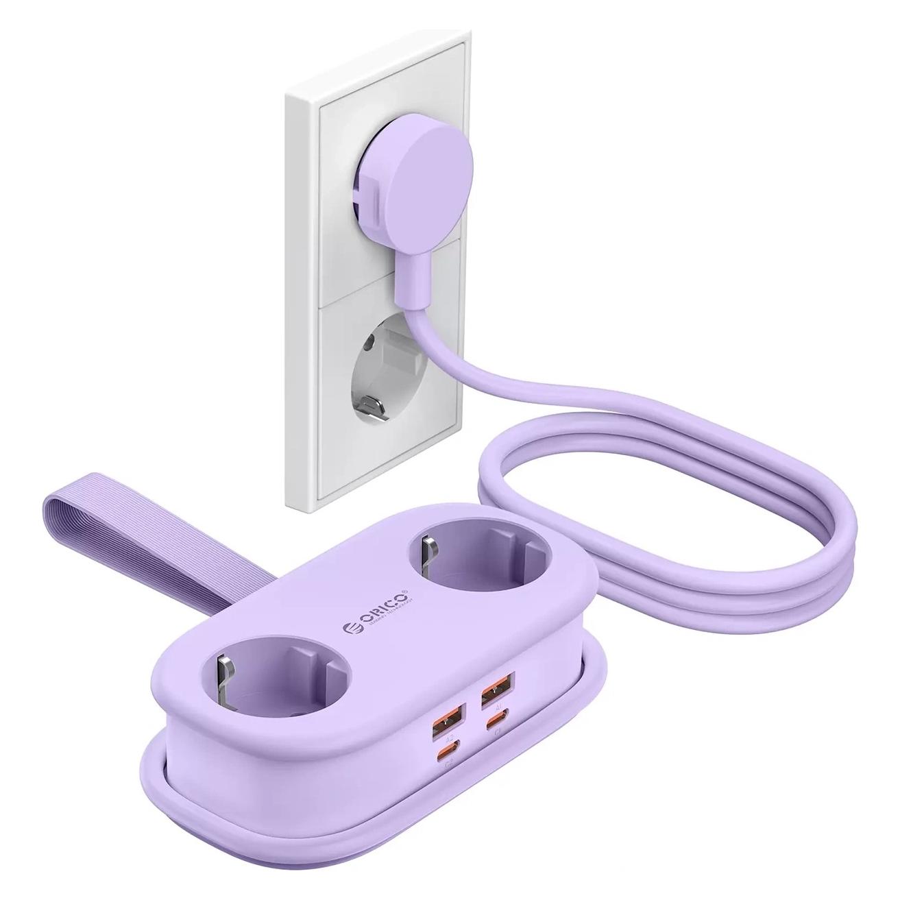 Orico Listwa zasilająca AP3 65W GaN 6w1 2x AC + 2x USB-A + 2x USB-C - fioletowa (6x, CEE 7/4, 1.53 m) (6942227174581)
