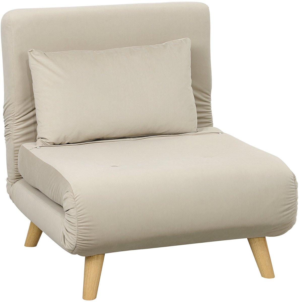 Merax Slaapfauteuil Fluweel Beige – Verstelbare Relaxstoel met Bedfunctie en Zierkussen