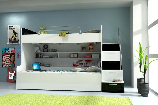 Doppelstockbett Etagenbett Bett Kinderbett Jugendbett Hochbett Schwarz/Weiß