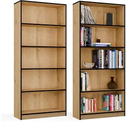 REGAL Schrank R80 für Bücher EICHE ARTISAN SCHWARZE KANTEN 5 Ablagen für Büro