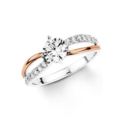 Silberring AMOR "Schmuck Geschenk, Fingerring Verlobung" Gr. 56, rosa (roségoldfarben, silber, 925), Fingerringe, Damen, 56, Silber 925 (Sterlingsilber), 5mm, Silberring, mit Zirkonia (synth.)