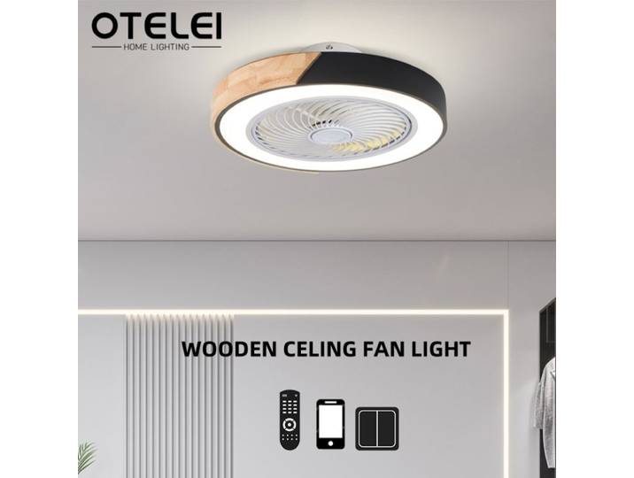 Ventilateur de plafond LED intelligent avec lumière bois salon chambre APP télécommande 6 vitesses ventilateur électrique au sol bas 52CM ventilateur éclairage