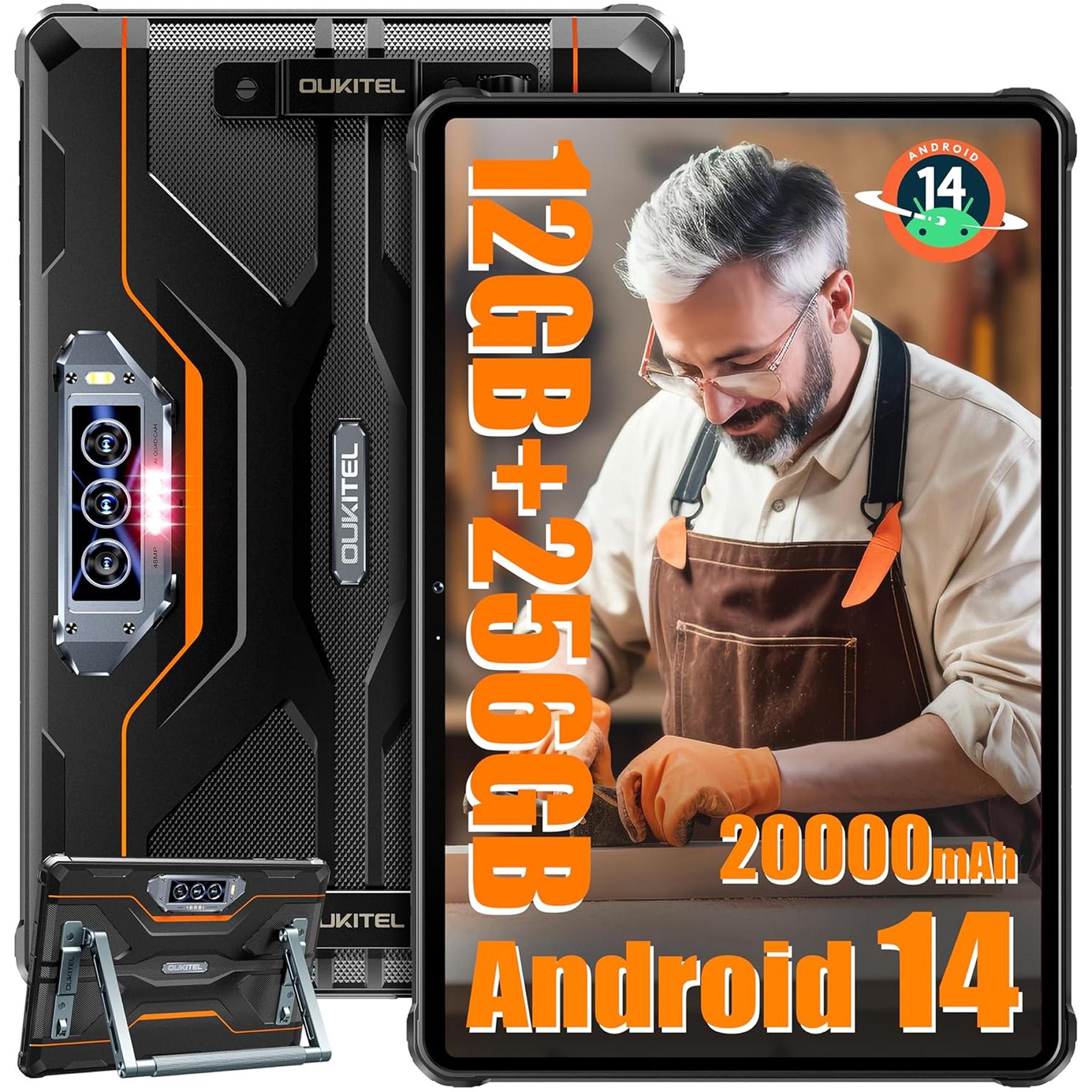 OUKITEL RT8 Outdoor Tablet 20000mAh 12GB+256GB G99, 11 Zoll FHD+ Rugged Tablet 48MP+32MP Android 14 Gaming Tablet NFC 4G Dual SIM/5G WiFi, Orange