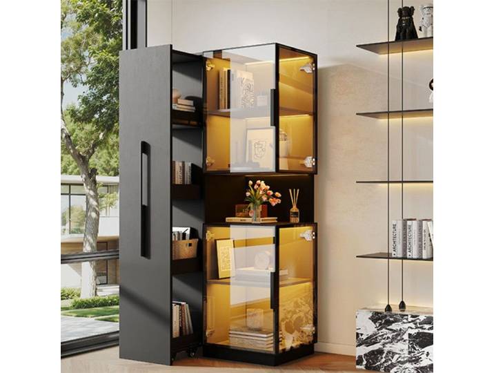 Luscriate - Vitrine en verre LED avec verre trempé tiroir latéral et éclairage RVB 70x38x160 cm noir