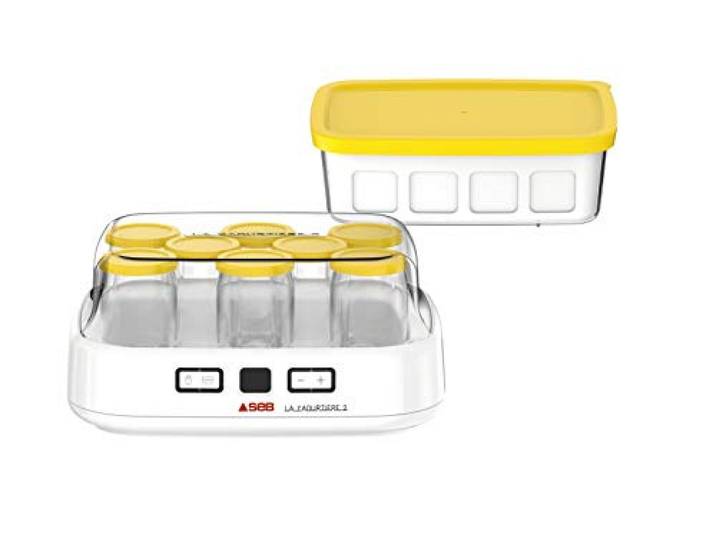 SEB Joghurtbereiter 2 mit LCD-Display, 2 automatische Programme, Joghurt, 8 Käsegefäße, 1 l, inkl. Rezeptbuch YG500210