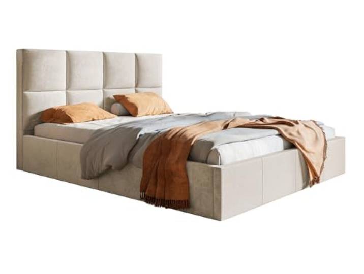 Emporius Polsterbett 140x200 Fado, Schlafzimmerbett - Doppelbett mit Bettkasten, Lattenrost - Samtstoff (Beige - Jasmine 21)
