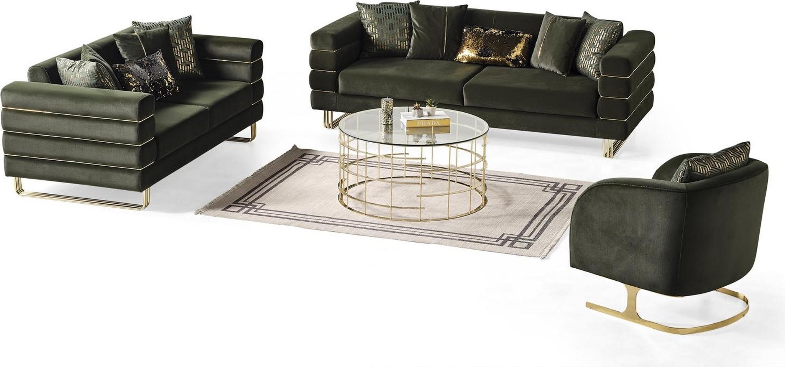 Luxus Sitzgarnitur Polstergarnitur Sitzpolster Lounge Sofa Grüne 3+3+1
