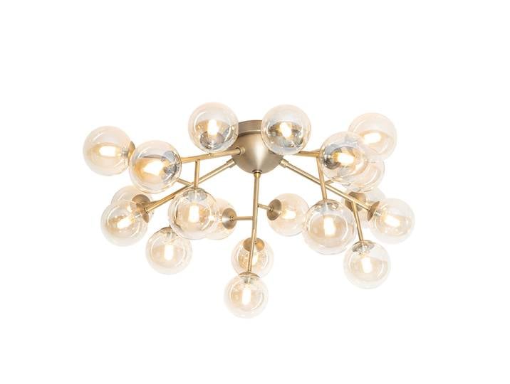 Plafonnier Art déco en bronze avec verre ambré 20 lumières -