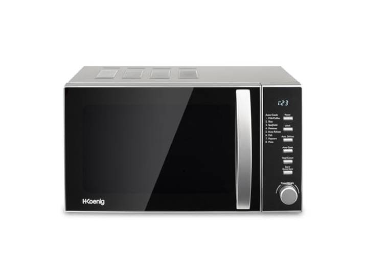 H.Koenig Kompakt Mikrowelle Digital 20L VIO2, 700W, Drehteller 24,5cm, Multifunktion programmierbar 6 Heizstufen, Auftauen und Express, Timer 60min, Schwarzer Spiegeleffekt